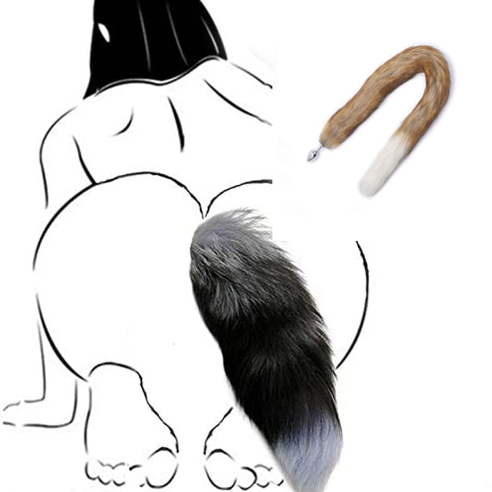 Ooiixx Butt Plug Fox Tail Cosplay Anal Plug Anal Butt Plug Adult Sex Toys for Beginner Women Men Couple (18" Black-1): 31" Brown-White