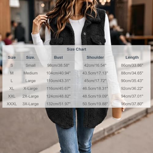 Womens Sherpa Fleece Vest Longline Button Front Flap Pockets Casual Winter - image 5