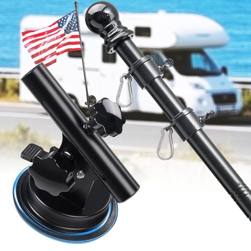 HANGMAICOME Flag Pole Kit with Suction Cup Holder - 5ft Stainless Steel Flagpole, 400lbs Suction Secure Mount with 0-90 °Adjustable Angle - No Drill, Rustproof for Outdoor Camper,Rv, Boats,Truck,Suvs