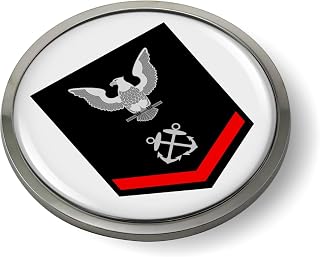 BestLicensePlateFrames - U.S. Navy Rank, Insignia Enlisted Soldiers Navy Rate CAR Emblem Badge Sticker Chrome Metal Bezel - Petty Officer Third Class E-4 (PO3) - Official U.S. Navy Licensed Product