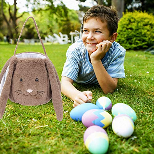 Image of Easter Basket,Easter Bunny Baskets,Easter Egg Hunting Basket,Easter Buckets for Boys Girls,Bunny Rabbit Easter Tote Bags for Easter Decorations Candy Gifts Toy Storage(Brown)
