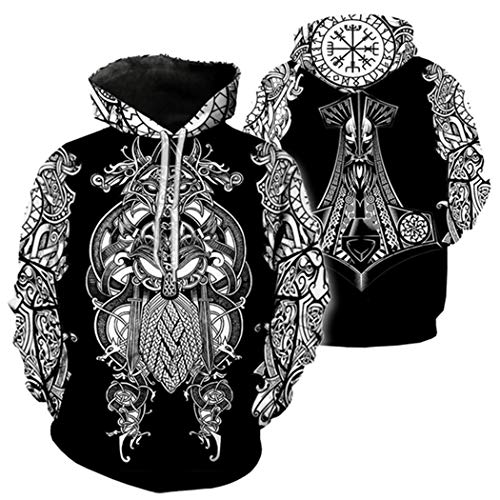 Sweat à capuche viking 3D ample contre le froid pull imprimé