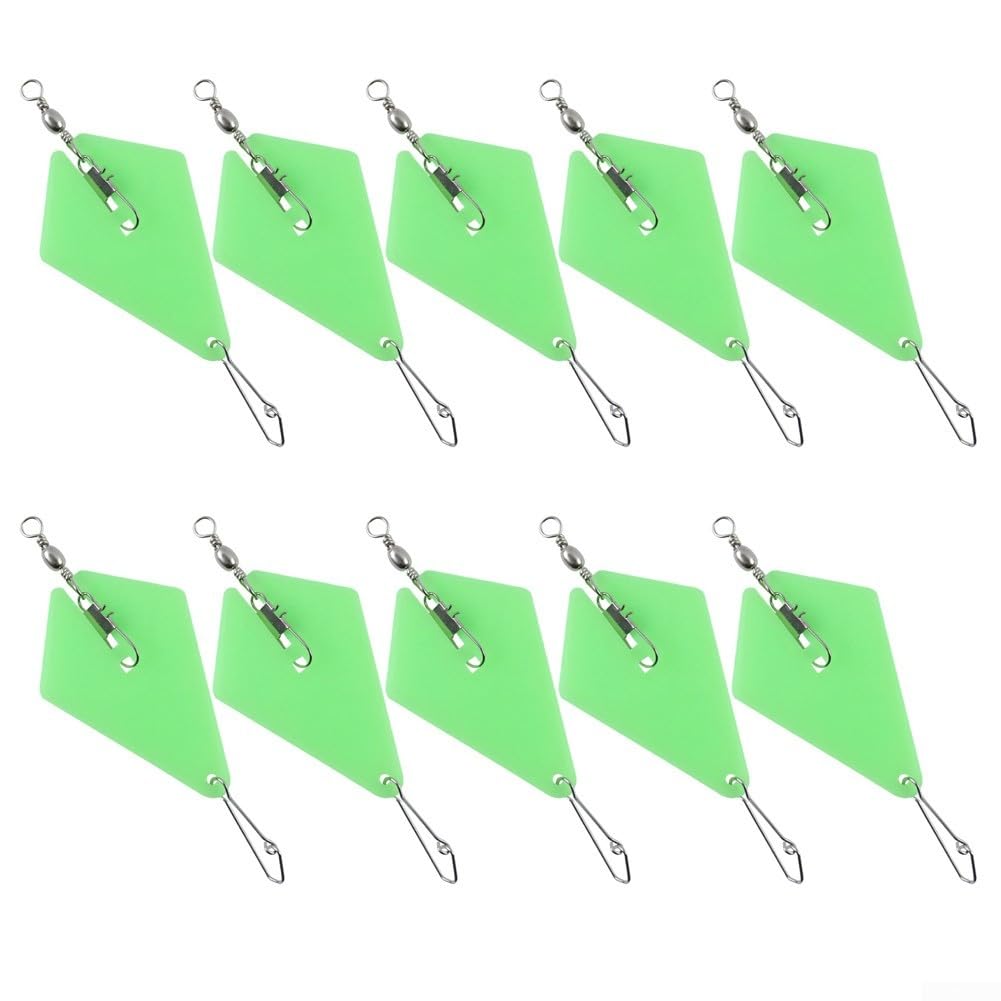 Elchuiaby 10pcs 75mm Fishing Sinkers LeadsLifters, for Trolling Sea Fishing Terminal Tackle Green Plastic Weights, 5g