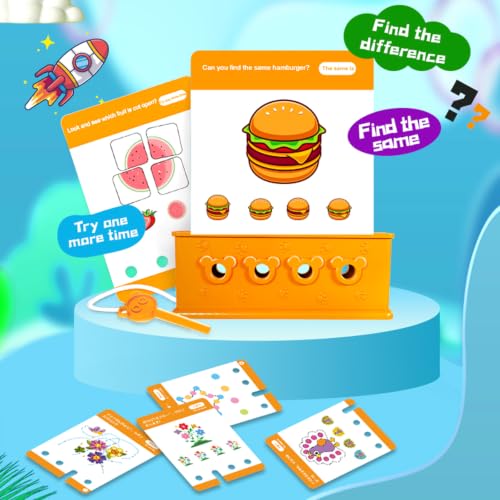 Xuoent Toddler Educational Matching Game for Ages 3+, Logic Puzzle Flash Cards with Key Toy, Preschool Montessori Learning Activity for Brain Development & Fine Motor Skills(Level 1+2+3) - Image 4