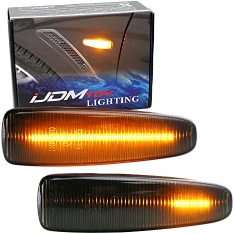 iJDMTOY Smoked Sequential Blink Amber LED Side Marker Light Assembly Compatible With Mitsubishi Lancer Evo X Mirage Outlander Sport, Powered by 36-SMD LED, Replace OEM Sidemarkers