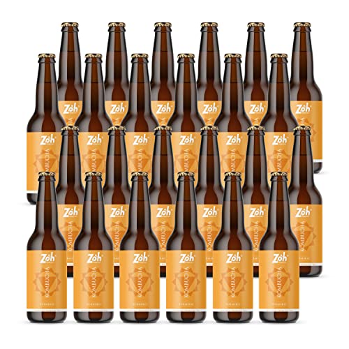 Image of Zoh Probiotics Turmeric Kombucha | Tea with detoxifying acids, and digestive enzymes. Raw, unfiltered, and unpasteurized with Mother. Made with Organic Turmeric, Amla & Tulsi (330 ml, Pack of 24)