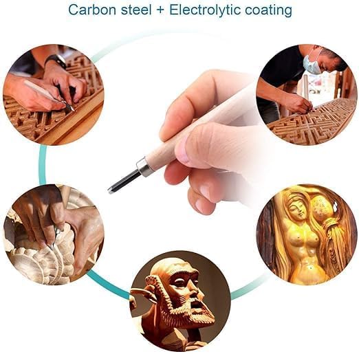 Image of Deziine12Pc Professional Carving Chisel Set, Carbon Steel Wood Carving Tools, Woodworking Chisels Wood Chisel Kits for Carving Woodworking Beginners & Kids