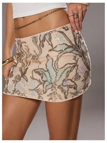 GORGLITTER Women's Sequin Skirt Y2k Mesh Glitter Sparkly Low Rise Club Party Bodycon Mini Skirt4