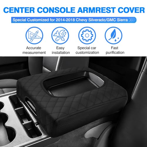 Image of Autorder Center Console Cover for 2014-2018 Chevy Silverado /GMC Sierra Accessories Armrest Cover Anti-Scratch Middle Console Pad Leather Armrest Protector(ONLY for Split Bench Seat Console)