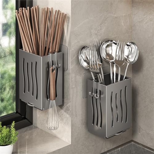Jayruit Cutlery Holder, Wall Mounted Kitchen Drying Rack Cutlery Holder Storage Boxes With Drip Tray Cutlery Drainer Utensil Organiser For Table And Kitchens (Black) - Image 8