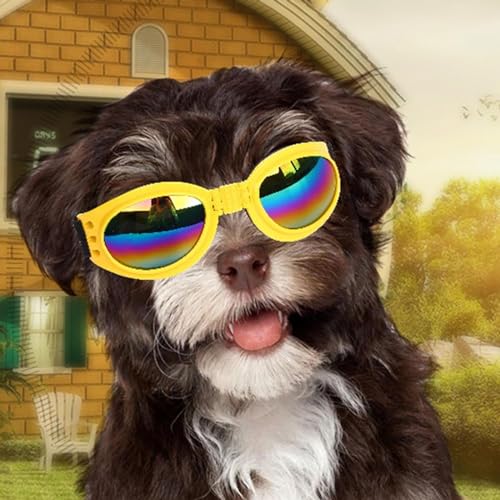 Hundebrille Sonnenbrille für Hunde Anti-UV Schutzbrille, Winddichte Wasserdichte Dog Polarized Sunglasses mit Verstellbarer Riemen für Kleine und Mittlere Hunde (1 Schwarz,Einstellbar)