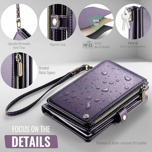 Image of Passport Wallet with AirTag Holder, RFID Blocking Passport Holder for Travel Family, PU Leather Document Organizer with 11 Card Slots & Wrist Strap, Purple