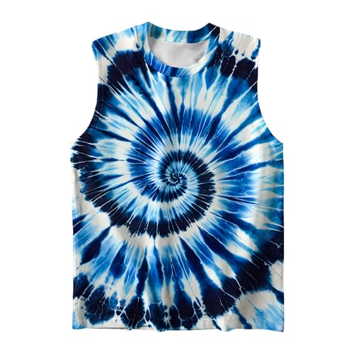 Image of DMPROD Kids Tie Dye Shirt Size 5-14 Years Sleeveless T Shirts Children Tank Tops Hippies Senior Tees for Boys Girls