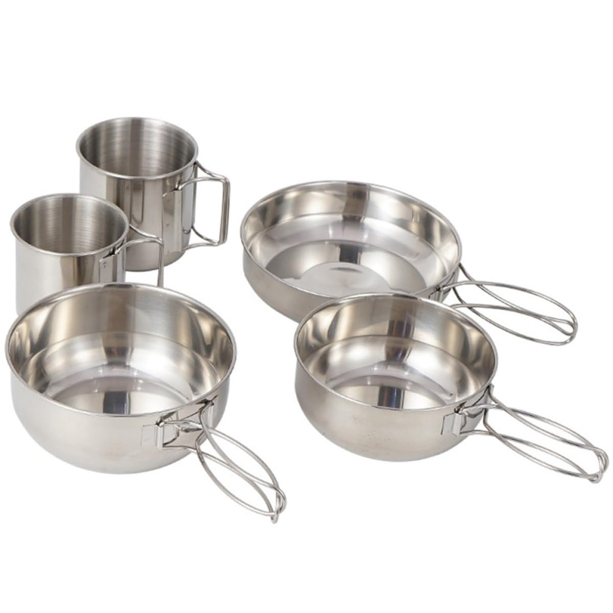 Ciieeo Set de 5 Pièces en Acier Inoxydable 304, Vaisselle de Camping Résistante et Facile à Transporter, pour l'escalade Pique-niques en Famille