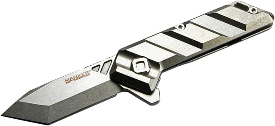 Saber Folding Knife - Stonewashed Titanium Handle & Stainless M390 Steel Blade (Natural Color)
