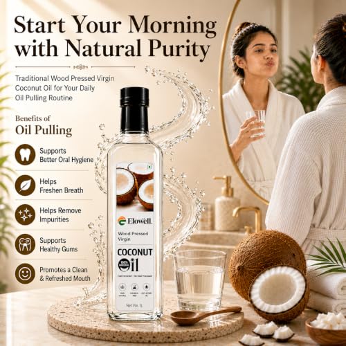 Image of ELOWELL Cold Pressed Virgin Coconut Oil (250ml), Wood Pressed, From Our Own Farms in Tamil Nadu, Unrefined, No Heat Processed, 100% Pure & Natural, Edible Cooking Oil for Hair, Skin & Baby Care