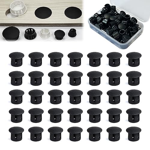 Image of Various Size - Nylon Plastic Hole Plug Round Drill Hole for Holes Cabinet Hole Plugs Black (12 mm - 30 pcs with Box