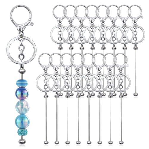 DNLEGULI 28 Pcs Beadable Keychain Bars - Keychain Making Kit Bulk - Metal Beaded Keychains for Crafting - Diy Key Chain Supplies - Blank Keychains Bars for Beads - Beadable Items (Silver)