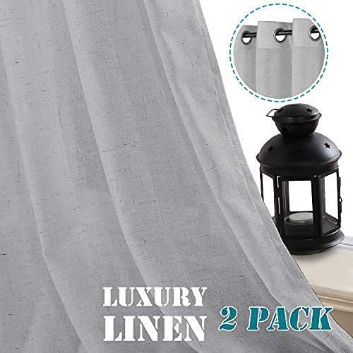 Image of Plain Cotton Linen Sheer Curtains for Window, Balcony, Living Room (5 feet Long, Grey, Set of 2 Pieces)