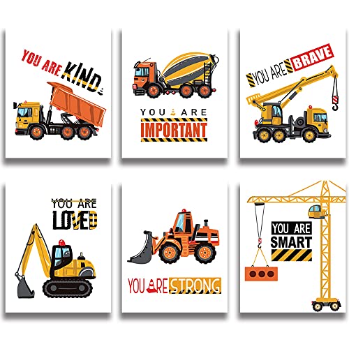Image of Colorful Baby Nursery Wall Decor, Construction Bulldozer Truck Art Print, Construction Inspirational Quote Wall Art, Set of 6 Posters (Unframed ,8"X10") (You Are)