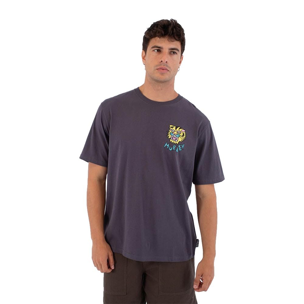 Hurley Mens Short Sleeve Etam Tiger T-Shirt, Grey, XL EU