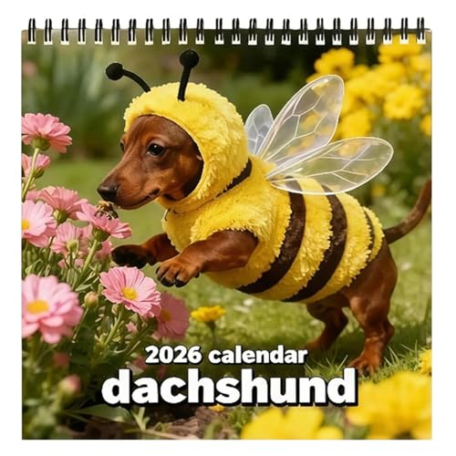 Calendario de perro salchicha 2026 de pared con amplio espacio para escribir y planificar el año