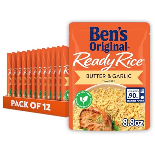 BEN'S ORIGINAL Ready Rice Butter and Garlic Flavored Rice, Easy Dinner Side, 8.8 oz Pouch (Pack of 12)