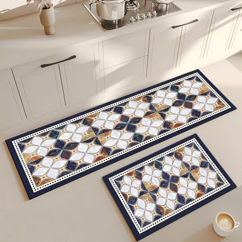 Image of Roslen Kitchen Mat for Floor, Premium Anti-Fatigue Cushioned Runner Rugs, Super Absorbent Kitchen Rugs Non Slip Washable, Floral Comfort Padded Standing Mat for Kitchen, Office & Sink