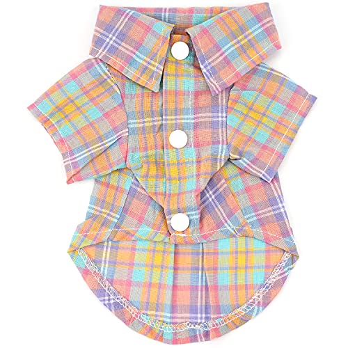 HOODDEAL Dog Shirts Colorful Plaid Stripe Polo Hawaii Summer Cool T-Shirt Cute Breathable New Pet Apparel Soft Comfy Thanksgiving Christmas Halloween Costumes for Small Medium Large Puppy (S)