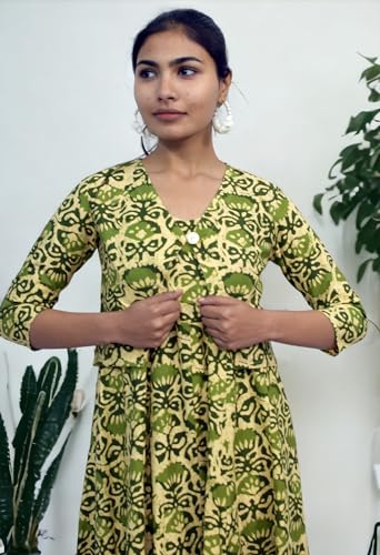 Image of JAIPUR HAND BLOCK Sleeveless Cotton A Line Dress|Gown with Jacket S63