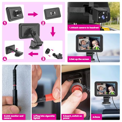 Image of Baby Car Camera for 2 Kids 1080P Split-Screen Monitor Dual Cam Rear-Facing Cameras IR Night Vision 360 Rotatable Backseat Screen, Car Seat Mirror Alternative (2 Cameras with 5'' monirtor)