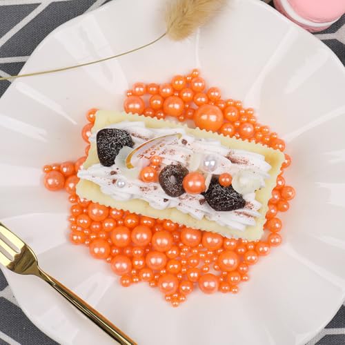 Image of Orange Sprinkles for Cake Decorating, 130g /4.6oz Edible Orange Pearl Sprinkles Mix, Sugar Candy Pearls for Baking, Cookie Decorations and Cupcake Toppings, Wedding Party Halloween Supplies