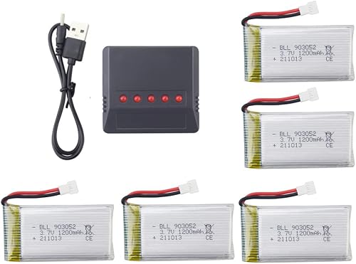 5PCS 3.7V 1200mAh Batteries au Lithium & 1PCS 5en1 Chargeur ZYGY