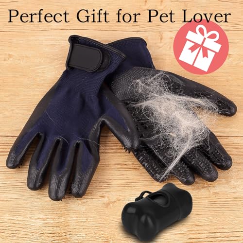 Handschuh Enthaarungshandschuhe für Hunde Katzen, Haustierpflege Fellwechselpflege Putzhandschuhe Pet Bürste Grooming Gloves Pet Massagege, EIN Paar, Blau