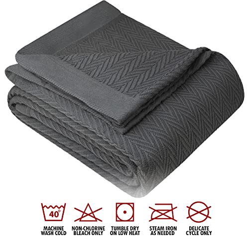Premium 100% Cotton Blanket – Soft Breathable Thermal Blankets Queen Size For All Season - Queen Blanket For Bed Perfect For Layering - Dark Grey #TOP5