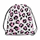 Sotunad Leopard Print Drawstring Bag 14x16.9 Inch Bright Abstract Fashionable Leopard Pink Black Gym Bag Stroage Small Exercise Accessiors Water Bottle Change of Clothes Shoes