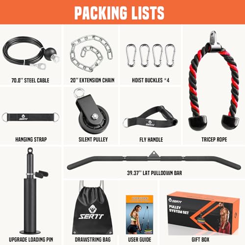 SERTT Cable Pulley System Gym, Power Rack Pulley Attachment with 2-in-1 LAT Pull Down Bar and Upgraded Loading Pin,Used for Triceps Pulldown, Biceps, Back, Shoulder - Image 3