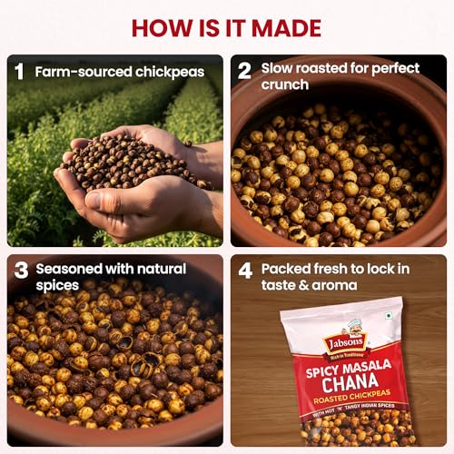 Image of Jabsons Roasted Chana Spicy Masala, 150g | Protein-Rich Healthy Namkeen | No Onion No Garlic | Gluten-Free Roasted Chickpeas | Ready to Eat Masala Chana Snack