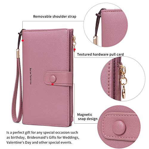 Image of myfriday Touch Screen RFID Phone Crossbody Purse with 2 Straps for Women | Clear phone window, RFID card space, 11 slots and zip pockets support quick calls, errands, theme parks and travel