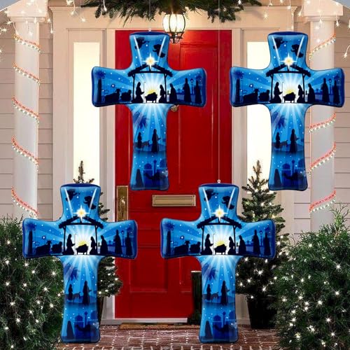 4-PCs-236-Inch-Christmas-Inflatable-Nativity-Scene-Outdoor-Decorations-Large-Nativity-Set-Christian-Christmas-Decorations-PVC-Blow-Cross-Outside-Yard-Lawn-Porch-Indoor-Holiday-Decorations