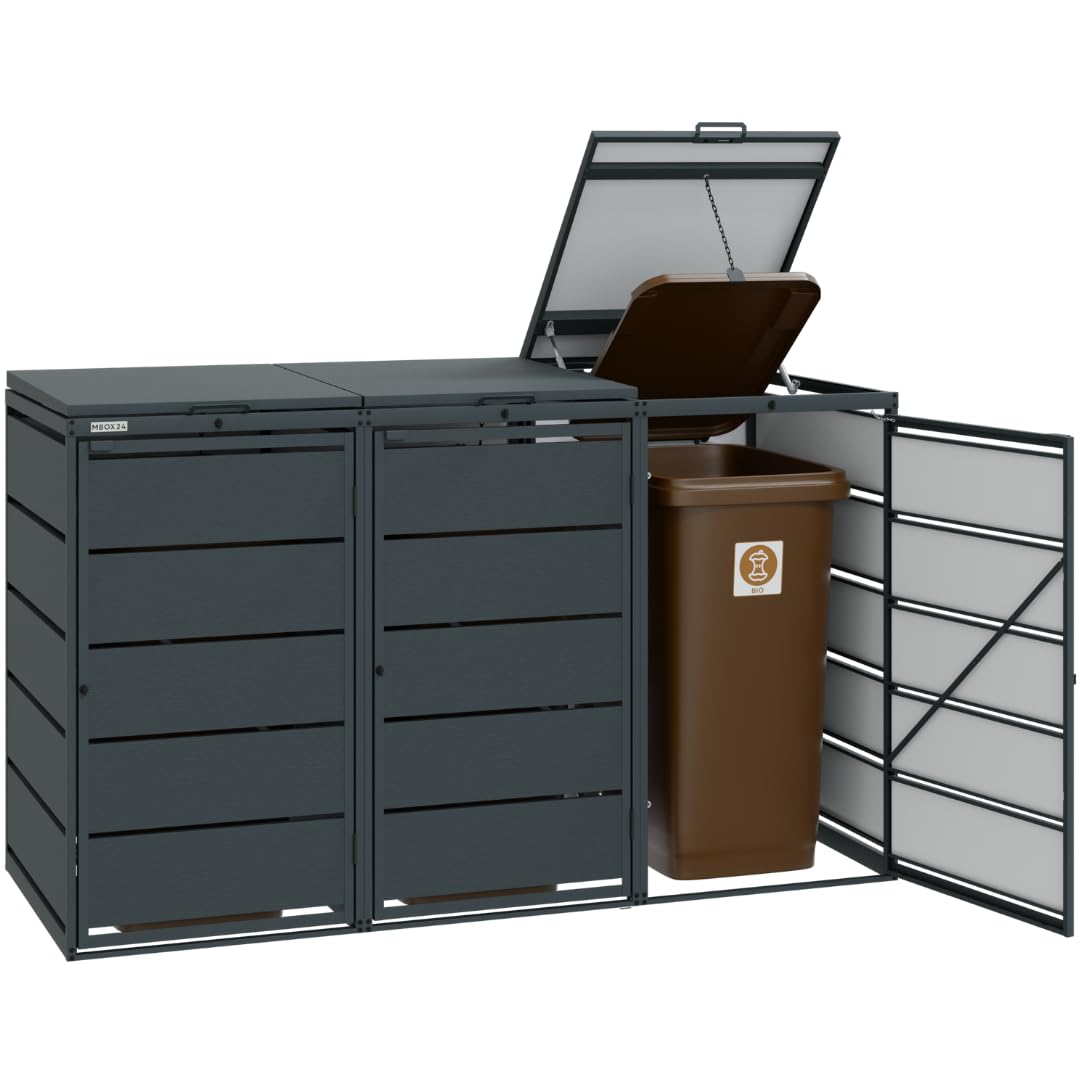 Classic Mülltonnenbox für 3 Mülltonnen (240L) aus verzinktem Stahl, 3er Metall Mülltonnenverkleidung in Anthrazit, robust & wetterfest