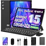 SKYEGG Tablet 10 Pulgadas Android 15 con Gemini AI, 30GB RAM + 128GB ROM Ampliable 2TB, Octa-Core, WiFi 6, Widevine L1, Batería 8000mAh, Cámara 8/5 MP, Teclado, Ratón y Funda, Cuerpo Metálico - Negro