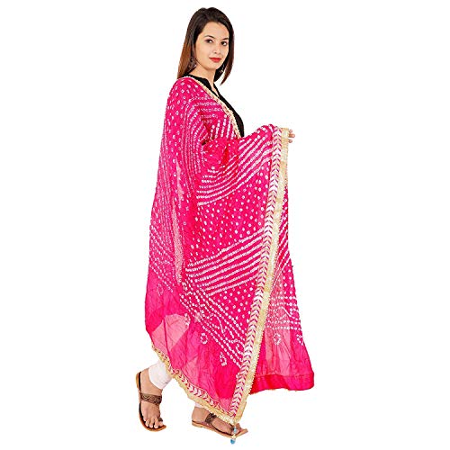 Image of Women's Jaipuri Art Silk Bandhej Rajasthani Bandhani Dupatta with Gota Patti Lace