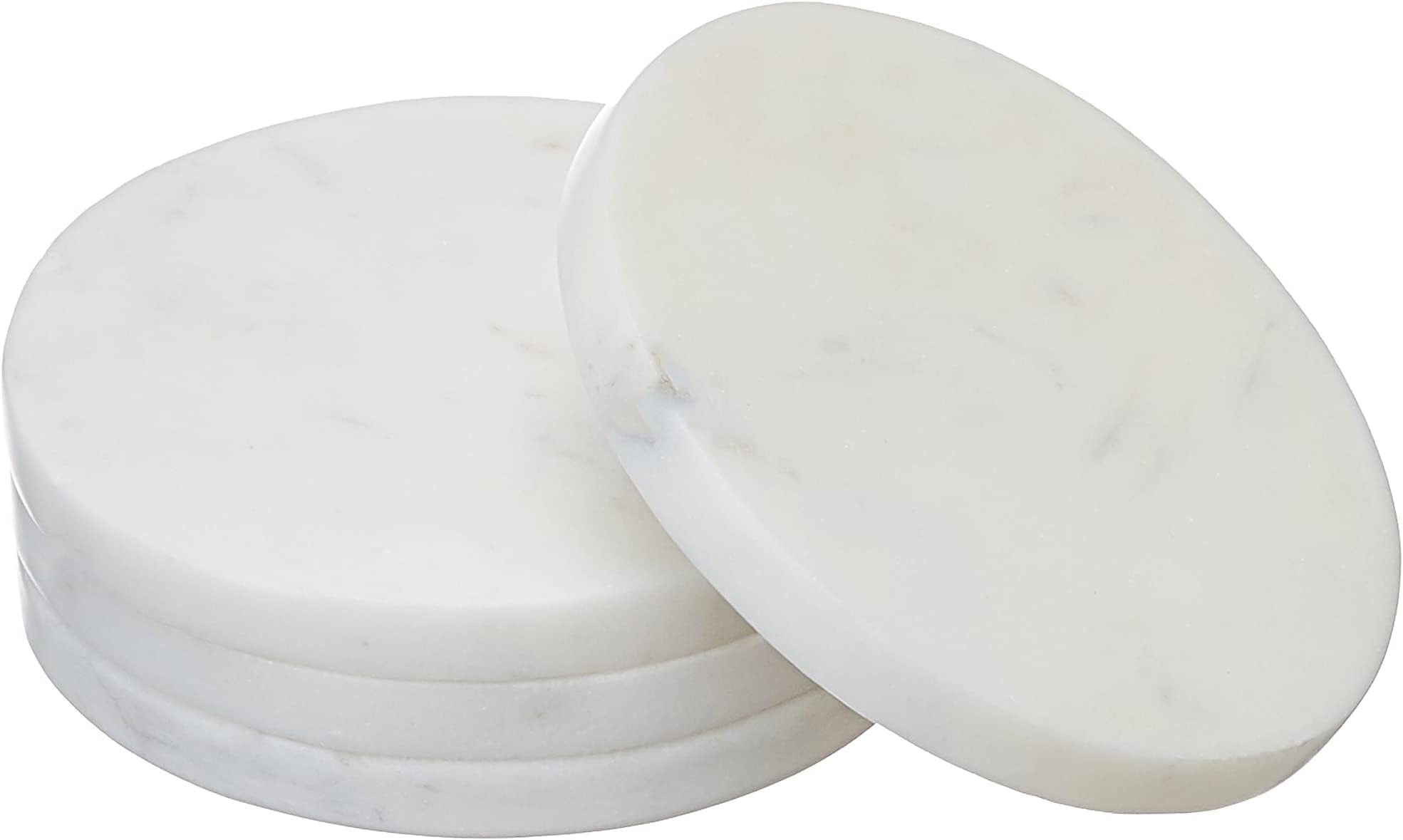 Set of 4 Round White Marble Coasters Gift Packed Natural Marble