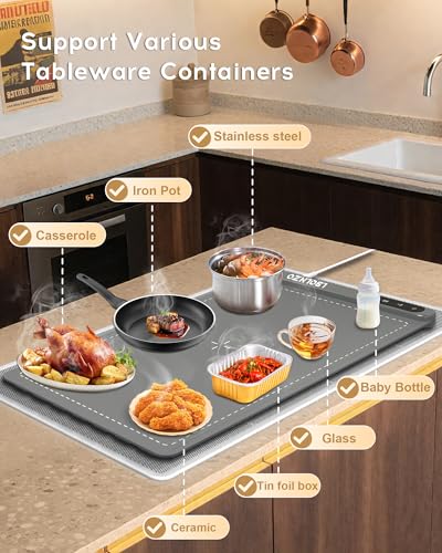 Image of Warming Mat For Food 24 inchDx16 inchW 500W Food Warming Mat Heat Resistant Pad Graphene 5s Rapid Food Warmers for Parties Buffet 6 Temp 6H Timer Chafing Dishes for Buffet,Auto Shut Off for Gatherings