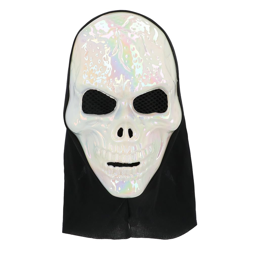 Boland Pearl Skull Face Mask with Hood – Creepy Halloween Costume Accessory for Adults – Lightweight Scary Mask for Fancy Dress, Carnival, Cosplay, Parties and Themed Events
