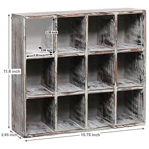Mygift Torched Wood Shadow Box Display Case, Wall Mounted Cubby Collectible Storage Shelf, Crystal Display Shelves With 12 Compartments #TOP3