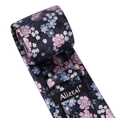 Image of Alizeal Mens 3.15'' Natural Flower Pattern Tie with Floral Pocket Square Set
