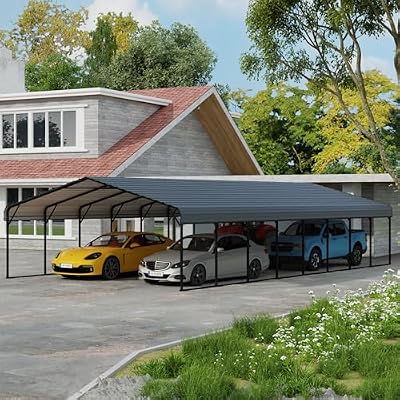 YOLENY Carport 20x40 FT, Heavy Duty Carport for Garage, Car Shelter with Galvanized Metal Roof and Frame, Easy to Install Outdoor Car Canopy, Expanding Garage Space for Pickup, 2 Cars, Gray
