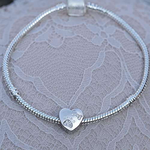 2Burned Silber 925 Personalisierter Schmuck Foto-Charm – Kompatibel mit Europäisches-Armbändern, Liebe Herz Personalisiertes Geschenk – Fügen Sie Ihr Bild hinzu (Hundepfote)